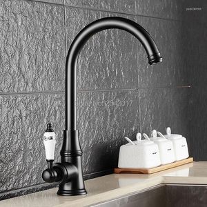 Bathroom Sink Faucets Basin And Cold Mixer Taps Black Bronze Ceramic Handle 360 Swivel Spout Vessel ZR352