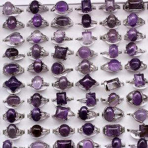 Band Rings 20 pcs lot Mixed Styles Natural Purple Crystal Stone Fashion Women s Jewelry 230506