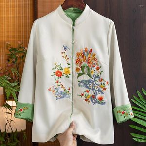 Damenjacken Frühling Chinesischer Stil Stehkragen Pfau Open Screen Blume Bestickte Damen Top Einreiher Lose Damenjacke