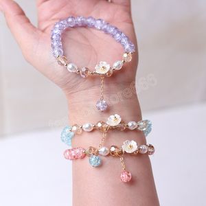 Mode Blume Nachahmung Perle Kristall Perlen Armband Für Frauen Elastische Einstellbare Charme Armband Freundschaft Schmuck Zubehör