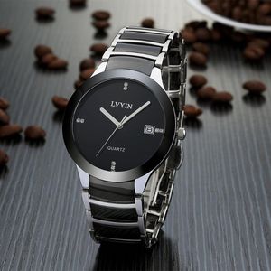 Relógios de pulso Lvyin marca de boa qualidade amantes de cerâmica Casal Quartz Praça feminina Aço de moda Sports Casual Sports Black