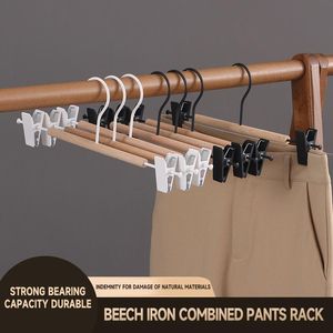 Organização 5 PCs Iron e Wood Hanger com clipe para short shorts calças calças de calça fáceis de pendurar cabide de casaco não deslizante SCVD889