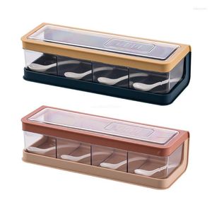 Storage Bottles 4 Compartment Seasoning Box With Spoons And Cover Container Cruet Spice Jars Can Pot For Salt Sugar Condiment Dropship