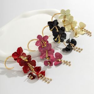 Colorful Petal Flower Ear Cuff Tassel Clip Earrings for Women Elegant No Piercing Wed Jewelry Y2K Accessories