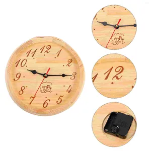 Wall Clocks Round Sauna Clock Wooden Kitchen Room Digital Living Non Ticking Manual Bracket