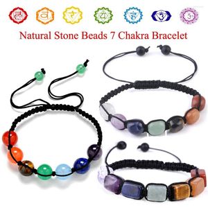 Strand justerbar repbalansering av andlig 7 chakra armband reiki helande naturliga mineralpärlor kristaller flätade armband