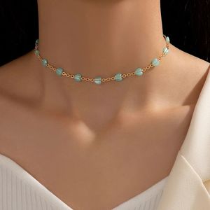 Collana con clavicola in pietra di cristallo verde amore alla moda per collana girocollo monostrato in lega geometrica da donna