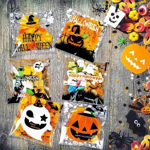 Hediye Sargısı 100 PCS Happy Cadılar Bayramı Kurabiye Şeker Ekmek Ambalaj Çantaları Bisküvi için Kendinden Yapışkan Plastik Atıştırmalık Paket Paketi 10x10