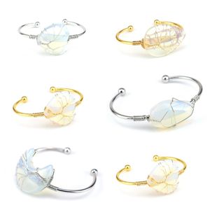 Natural Gemstone Tree of Life Wire Wrapped Jewelry Charm Water Drop Hexagnoal Shaped Opalite Armband Partihandel