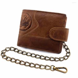 Portfele Mężczyznik Biker Vintage Pocket/ Card Holder Skórzowa portfela z łańcuchem