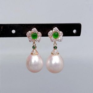 Stud Earrings KKGEM Cz Pave Gold Plated Flower For Women Girl's 10x12mm Female Freshwater Cultured White Pearl Drop