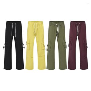 Erkek pantolon diz pileli çoklu cepler sokak kıyafeti bülbeli çizim kargo erkek düz y2k vibe stil gevşek tulum unisex pantolon