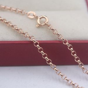 Chains Pure 18k Rose Gold Chain Unisex Luck Rolo Cable Link Necklace 16-24inches