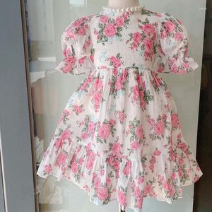 Abiti da ragazza all'ingrosso Abito da principessa vintage floreale rosa estivo per bambini per abbigliamento casual da festa