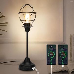 Table Lamps Retro Lamp Wrought Iron Desk Light LED Night USB Bedside With Ports Home Decor For Bedroom Livingroom