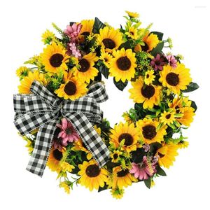 Decorative Flowers Excellent Sunflower Wreath Non-fading Faux Silk Flower Clear Texture Simulation Garland Home Supply