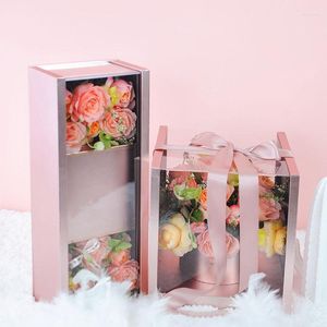 Present Wrap Valentine's Day Luxury Heart Shape Paper Box Crystal Rose Packaging Drawer Smycken Flower