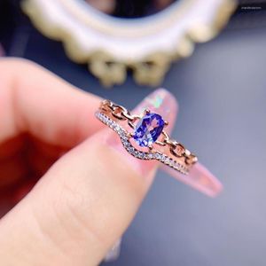 Klusterringar Natural Tanzanite Ring 925 Silver Certified 4x6mm Purple Gemstone vacker gåva för flickor