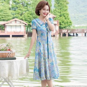 Party Dresses Fragmenterad Flower Summer Lapel Dress Women's medelålders och äldre kortärmade Chiffon Mom's Elegant 2023