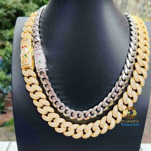 Cuban Mens Link 925 Sterling Silver Chain Necklace with VVS Diamonds in Gold Color