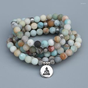 Strand Edothalia 8 mm matowe matowe koraliki amazonitowe bransoletka mala z lotosem Buddha Charms Women Meditation Yoga Drop