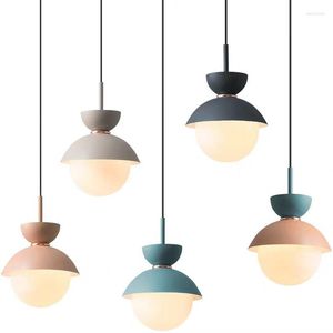 Kolye lambaları Nordic Style Macaron Pembe Asma Işık Modern Işıklar Yatak Odası Yemek Odası İçin Endüstriyel Başucu Lambası