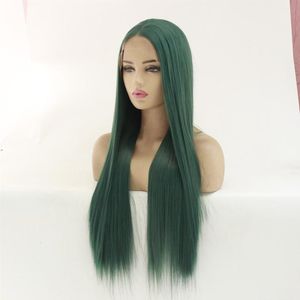 Synthetic Wigs Lace Front Wig 26 Inches Deep Part Long Straight Dark Green Cosplay For Black Women