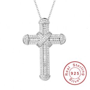 Pendant Necklaces 925 Silver Exquisite Bible Jesus Cross Necklace for women men Crucifix Charm Simulated Platinum Diamond Jewelry N028 230506