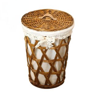 Organização Brown Wicker Laundry Basket Lid Roupas Modern Storage Hortel