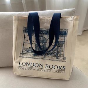 Shopping Bag Canvas Shoulder London Books Print Ladies Casual Handbag Tote Reusable Large Capacity Cotton Beach 230506