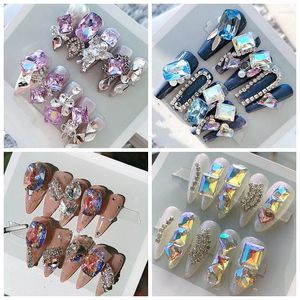 False Nails Handmade Luxury Glittery Rhinestone Tips Bling Diamond Press On Art Reusable Fake Nail With Glue Gift