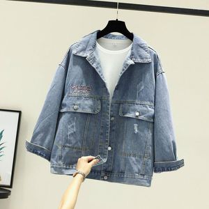 Women's Jackets ZOUXO Casual Jean Jacket Women Korean Style Loose BF Denim Ripped Embroidered Top 2023 Spring Autumn Fashion Coat