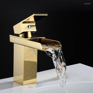 Bathroom Sink Faucets BAKALA Luxury Brass Basin Mixer Tap Single Handle Modern Gold Faucet Desing Waterfall LT-501K