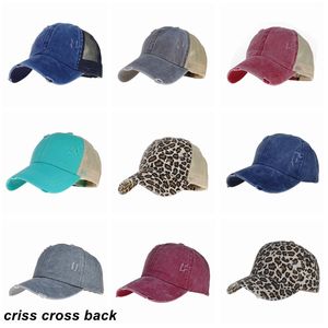 Criss Cross Back Pferdeschwanz-Hut-Pferdeschwanz-Baseball-Cap Washed Distressed Messy Bun Ponycaps Trucker Hats