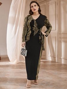 Plus Size Dresses 2023 Women Clothing Large Maxi Autumn Winter Long Sleeve Chic Elegant Muslim Turkish Party Evening Robe