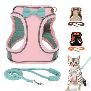 Cat Collars & Leads Bowknot Puppy Harness With Leash Reflective Bow-tie Pet Vest Lead Adjustable For Small Cats Dog Kitten Chihuahua