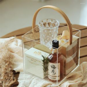 선물 랩 럭셔리 스퀘어 (Luxury Square Square Square Clear Acrylic Box) 목재 손잡이 저장 상자가있는 사탕 보석류 결혼식을위한 운반