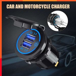 New Car Charger DC12V/24V Quick Car Charger Dual USB Fast Charging Adapter with Dust Cover Switch for Car Motorcycle RV Yacht Ship