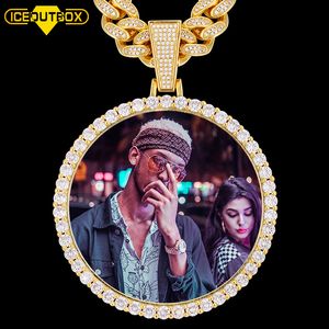 Pendant Necklaces Oversize Big Round Custom Picture Necklace Personality Men s Hip Hop Jewelry Exaggeration Rap Style Cubic Zirconia 230506