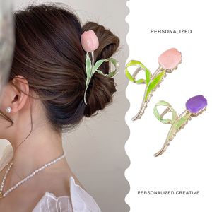 Flower Metal Hair Claw Clips Cute Large Tulip Hair Pins NonSlip Strong Hold Hair Clamps Fashion Hair Accessories for Woman Girls