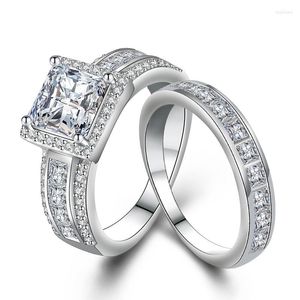 Cluster Ringe 925 Silber für Frauen schlichtes Design doppelt stapelbar Modeschmuck Brautsets Hochzeit Verlobung Diamantring Zubehör