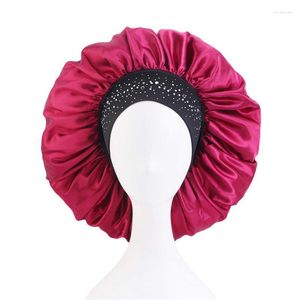 Beanies Beanie/Kafatası Kapakları Stil Ekstra Büyük Kenarlı Streç Saten Gece Şapkası Kemoterapi Kemoterapi Elmas Saç Bant Yuvarlak