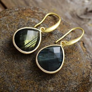 Orecchini a bottone di tendenza Placcato oro a goccia Labradorite Hoop Ciondola Huggie Donna Elegante gioielli in pietra naturale Regali creativi