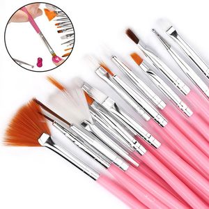 Pincéis de unha 15pcs maçaneta de plástico definição de pincel em gel de pintura de gel de desenho de desenho de acrílico para unhas ferramentas de manicure de arte