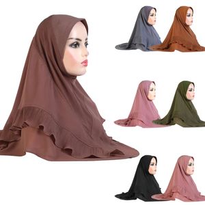 Plain Large Size Muslim Hijab Amira Pull On Islamic Scarf Headscarf Ramadan Pray Hats Headwear Shawl Head Wrap Ruffle Turban