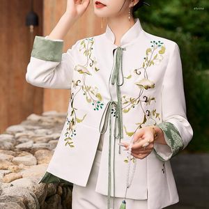 Women's Jackets High Quality Chinese Style Spring Woman Young Exquisite Embroidery Fashion Lace-Up Contrast Color Long Sleeve Jacket S-XXL