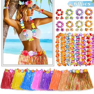 Dekorative Blumen 40/60 cm Hawaiian Hula Röcke Kunststofffaser Mädchen Kranz Kind Bühne Strand Party Dress Up Festival Kostüme Dekoration