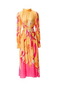 2023 Verão Multicolor Floral Print Dress BeltEd Stave Long Stand Gollar painelado Longo maxi vestidos casuais longos D3W031810