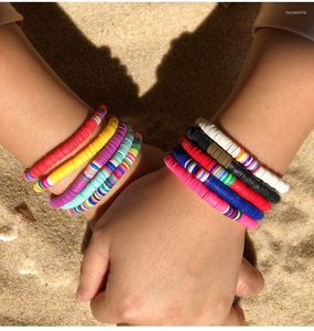 Bracelets de charme boho reciclável polímero de argila disco miçangas de corda encerada feminina femme misto colorida joias por atacado