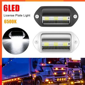 New 2pcs 6LED Car License Plate Lights 12-24V LED Side Marker 6500K White Warning Signal Waterproof for SUVs Trucks Trailers Buses